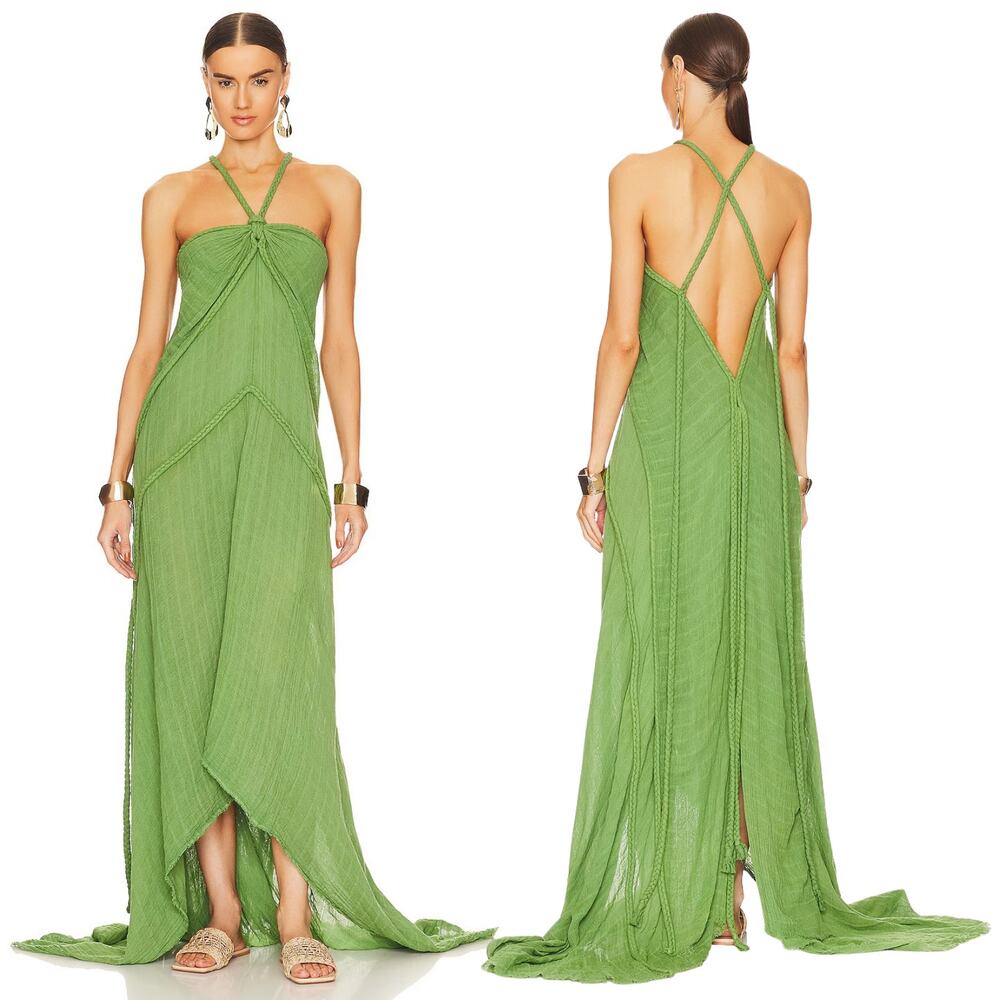 Kasia Kulenty Ilya Maxi Dress Halter Gauze Beach Boho Goddess Party Vacation OS